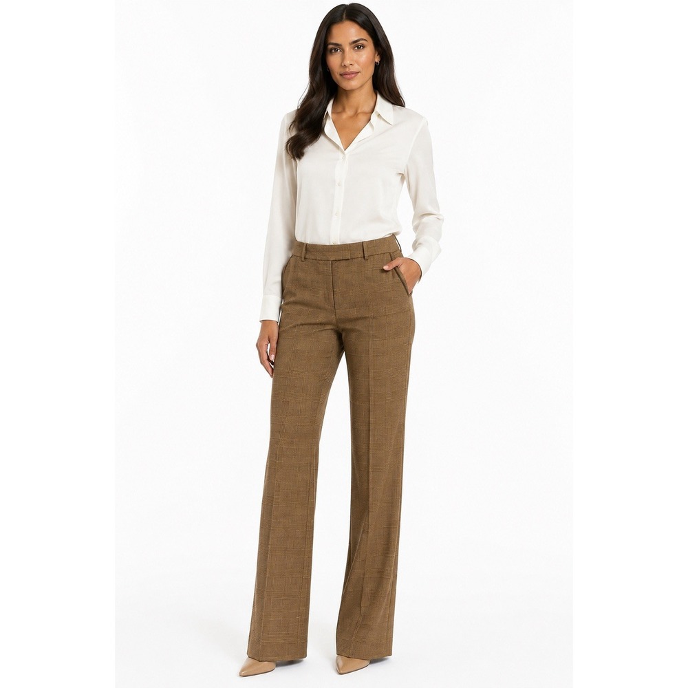 LOFT Marisa Pants Petite 10P Brown Plaid Wide Leg Career Officeโ Business EUC
